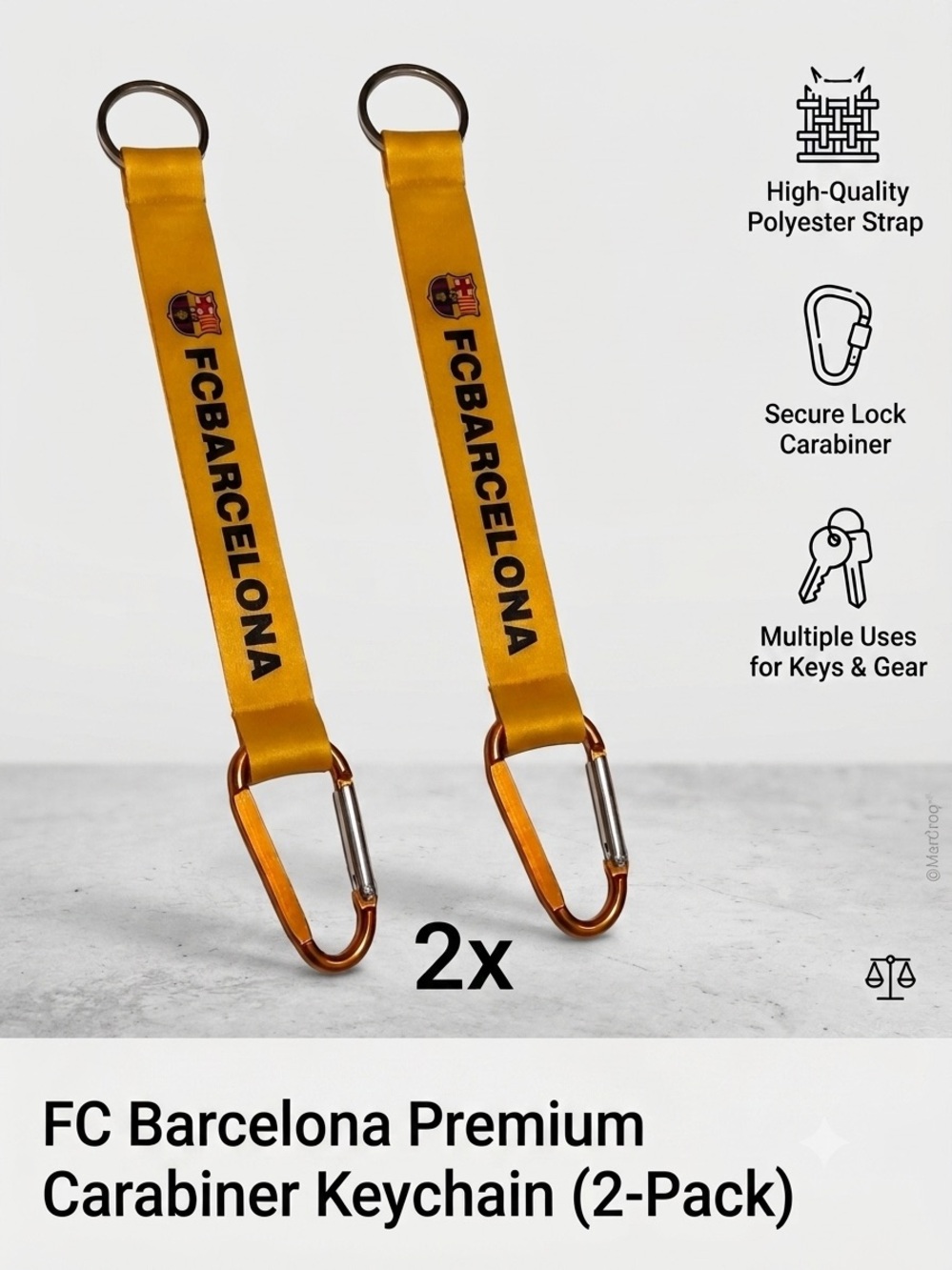 FC Barcelona Yellow Carabiner Keychain Strap - 2 Pack